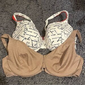 Cacique Bra Lot of Two Plus Size 40D True Embrace Unlined Full Coverage T Shirt